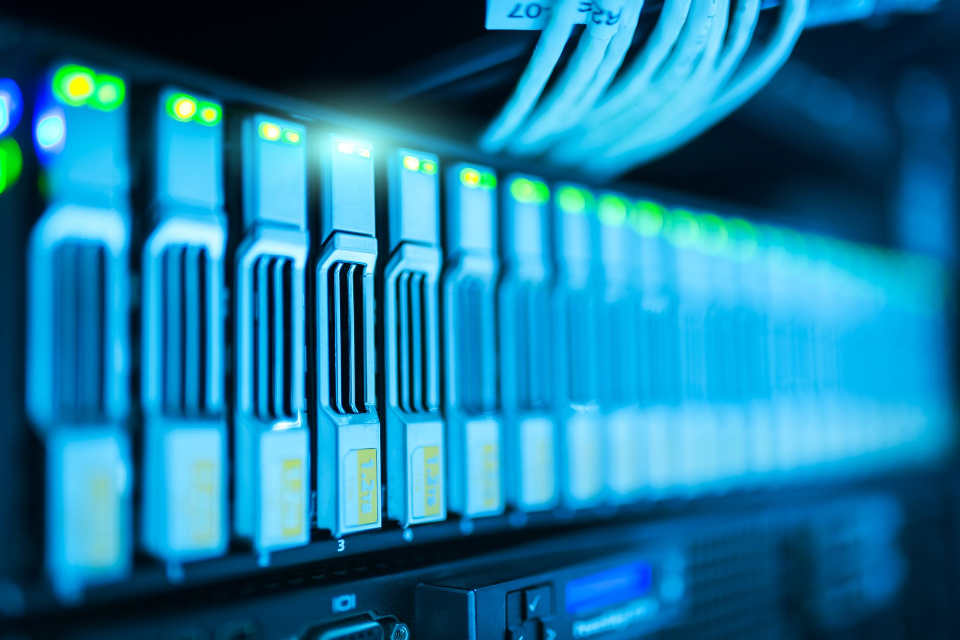 Close up on system server racks lighting
