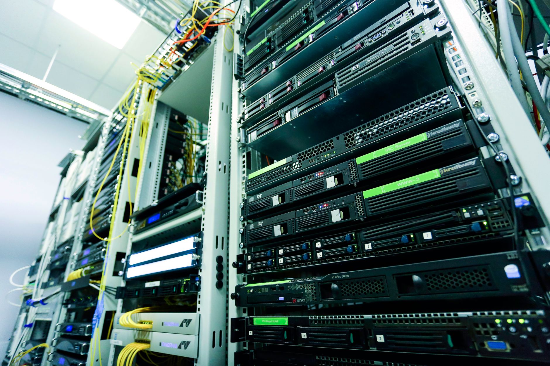 Network engineers discussing system blueprints
